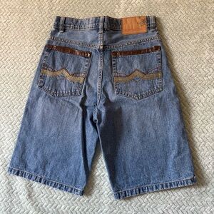 Vintage Y2K Ignition Blue Baggy Jorts - Embroidered Denim Shorts Sz 25 Grunge